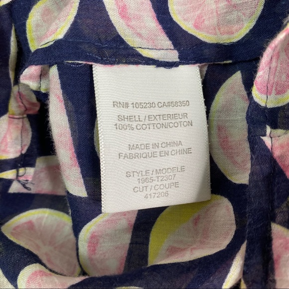 Joie Navy Blue Pink Grapefruit Print Long Sleeve Button Up Top Sm - Picture 7 of 7